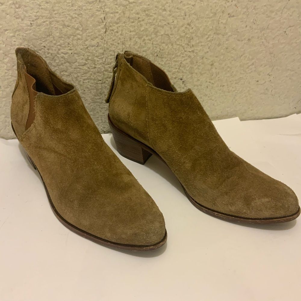 H.S Trask Boho Suede Leather Ankle Block Heel Bootie Boots 7.5 M Tan Brown $278